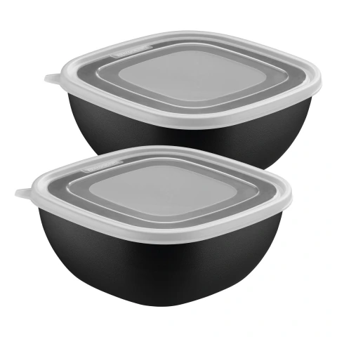 Jogo De Potes Tramontina MixColor 2L 2 Peças Polipropileno Preto Com Tampa Transparente Livre De BPA