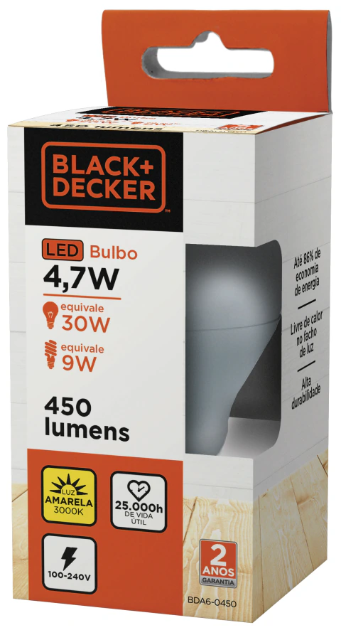 Lâmpada LED Bulbo A55 7W 3000K Black+Decker