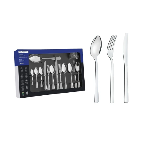 Faqueiro 101 Peças Aço Inox Oslo Tramontina Alto Brilho Com Facas De Mesa
