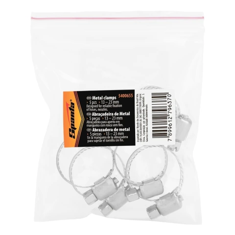 Abraçadeira De Aço Galvanizado Rosca Sem Fim 13-23 Mm 5 Peças Sparta