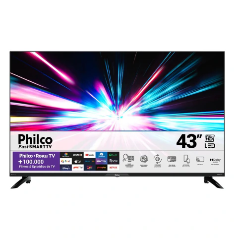 Smart TV 43'' LED Full HD VA Philco PTV43G7ER2CPBLF Dolby Audio Roku TV com Midiacast Integrado