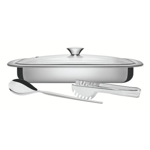 Kit Para Assar E Servir Tramontina Cosmos Em Aço Inox 3 Peças Com Tampa De Vidro E Acabamento Fosco
