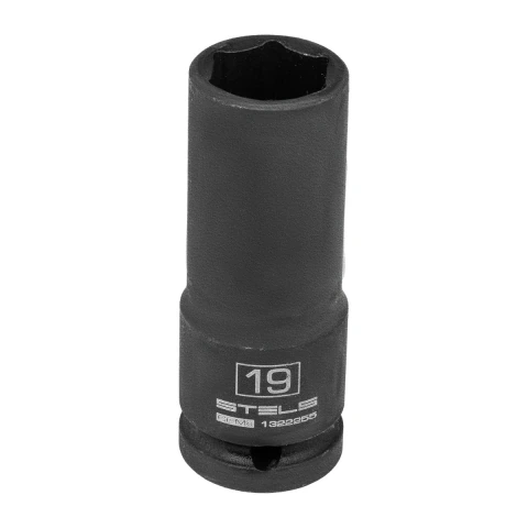 Soquete Impacto Longo 1/2'' Sextavado 19mm Aço CrMo Stels 1322255 Dureza 40-48 HRC