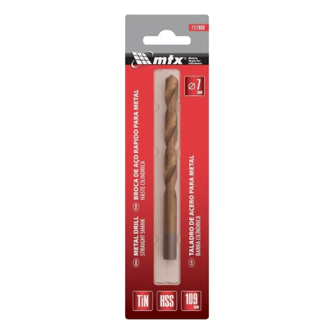 Broca Aço Rápido 7 mm Nitreto de Titânio HSS 118 Graus Mtx Profissional para Metal