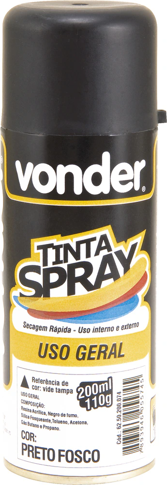 Tinta spray preto fosco 200ml/110g - Vonder