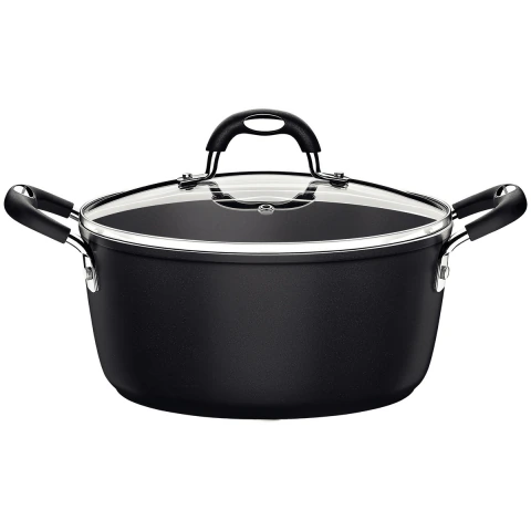 Caçarola Tramontina Mônaco Induction 28cm 6,4L Antiaderente Starflon Premium Com Tampa De Vidro Preto