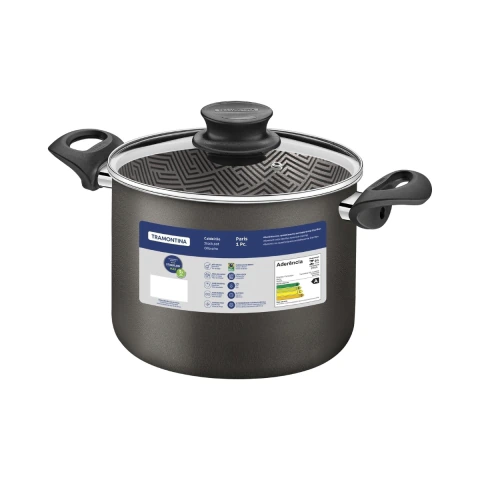 Caldeirão Tramontina Paris Antiaderente Starflon Max 22 cm 5,7 L Chumbo Com Tampa De Vidro