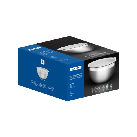 Recipiente Bowl Tramontina Cucina Em Aço Inox Com Tampa Plástica 24 Cm 5,2 L Preparar E Servir