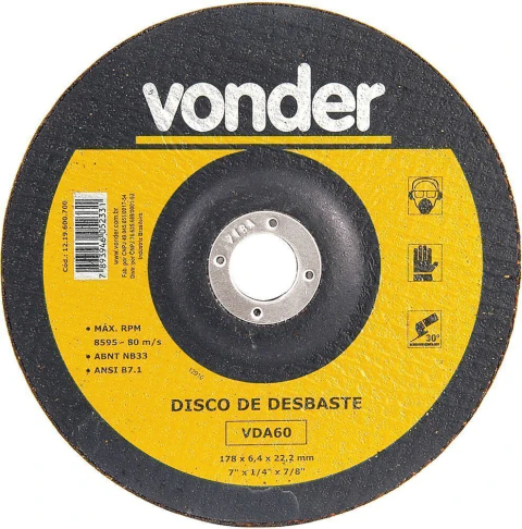 Disco Desbaste 177,8x6,4x22,22 Para Aço Carbono Vda60 Vonder