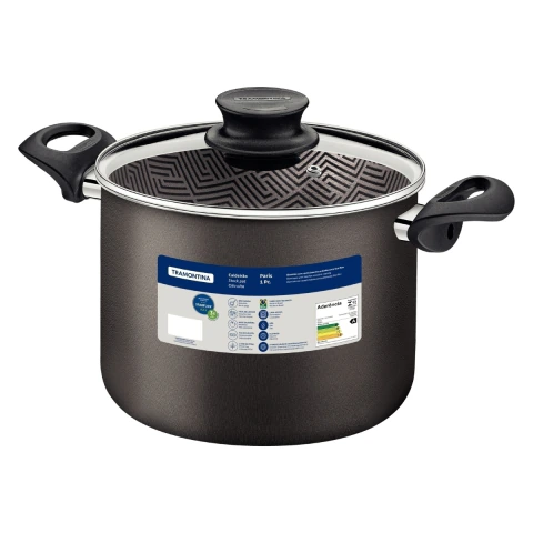 Caldeirão Tramontina Paris Antiaderente Starflon Max 28 cm 11,8 L Chumbo com Tampa de Vidro