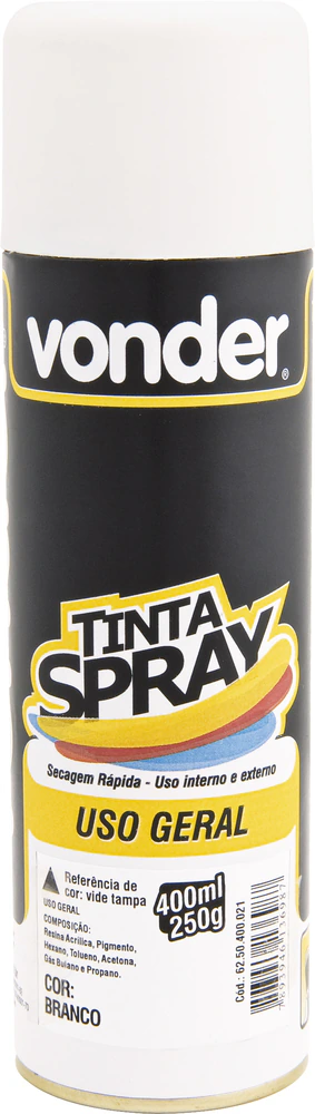 Tinta spray branco brilhante 400ml/250g - Vonder