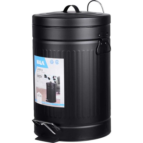 Lixeira Retrô Com Balde Removível 12L Preta Metal Pedal Antiderrapante Kala