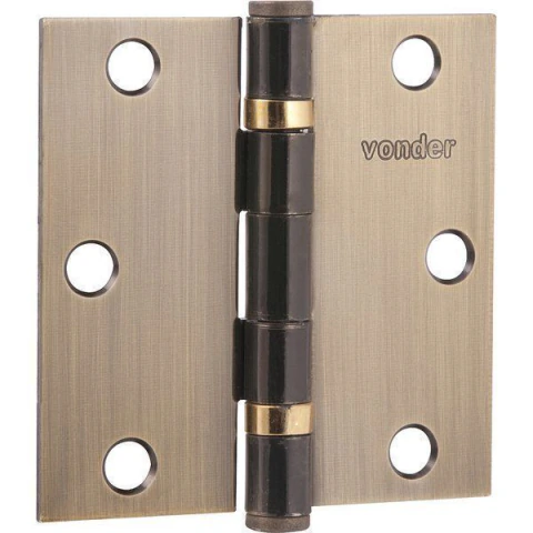 Dobradiça p/ porta 4" aço carbono latonado c/ 3 peças Vonder
