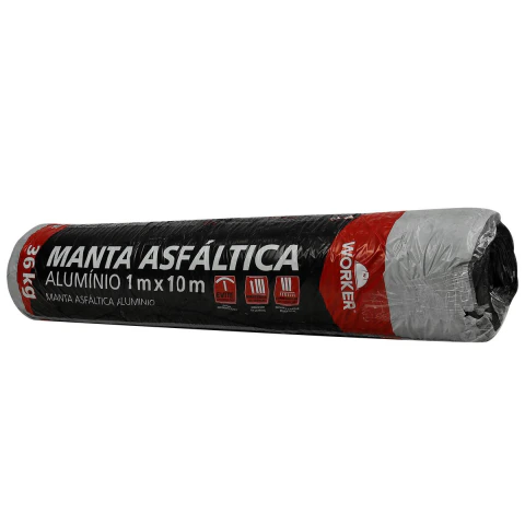 Manta Asfáltica Aluminizada 3Mm 36Kg 1Mx10M Impermeabilização Telhado Laje Worker