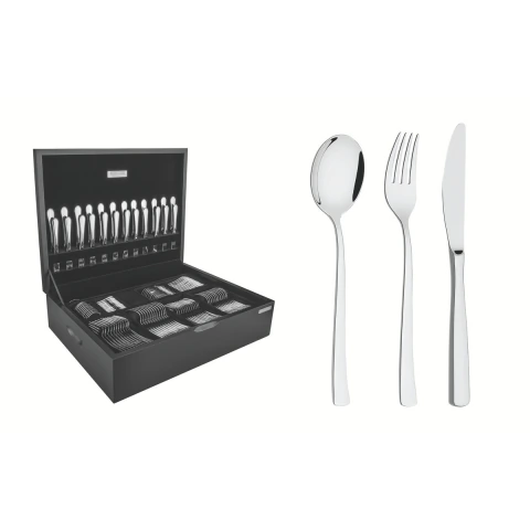 Faqueiro Tramontina Berlin Brilho 130 Peças Aço Inox Facas Forjadas 6mm Estojo Madeira