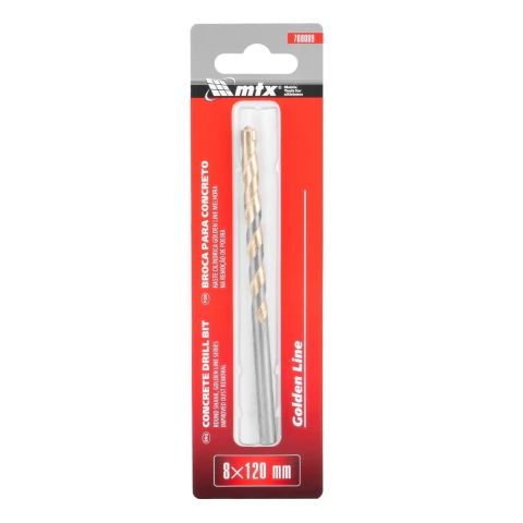 Broca Para Concreto 8 x 120 mm Haste Cilíndrica Aço 40X Mtx Golden Line