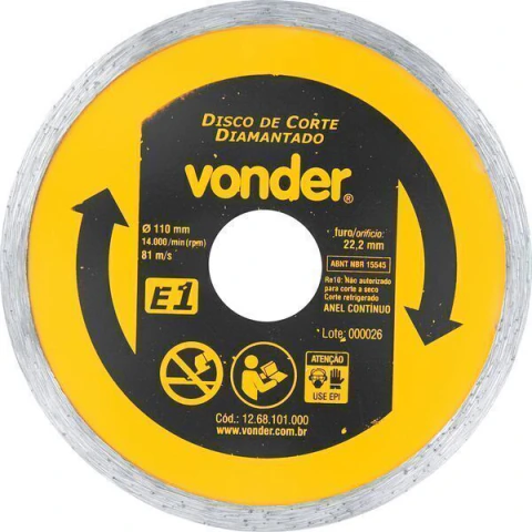 Disco Diamantado 110mm E1 Furo 22 Vonder