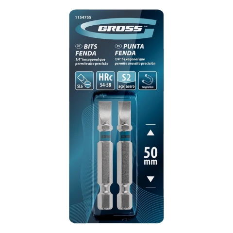 Kit 2 Bits Fenda Sl6 50 Mm Aço Cromo Molibdênio S2 1/4 Polegadas Gross