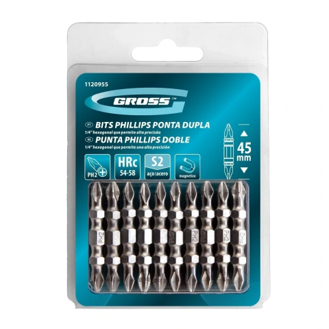 Bits Ponta Dupla Ph2-Ph2 45mm Aço Rápido 10 Unidades
