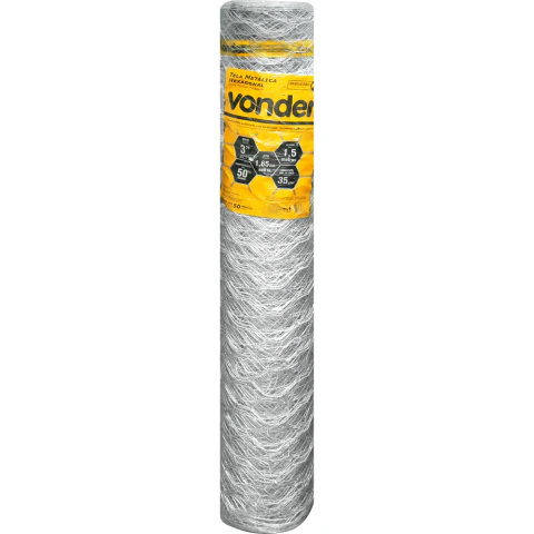 Tela Metálica Mangueirão Hex Malha 3'' BWG16 1,5m 50m Vonder