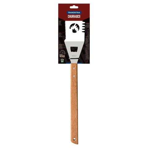 Espátula Para Churrasco Tramontina 48 Cm Aço Inox Com Serrilha Abridor E Limpa Grelha Cabo Madeira