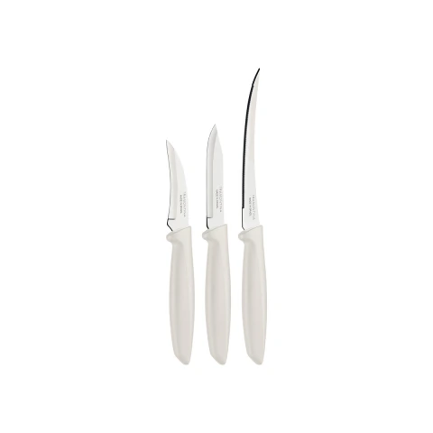 Jogo De Facas Tramontina Plenus 3 Peças Aço Inox E Cabo Polipropileno Off White Cozinha Completa