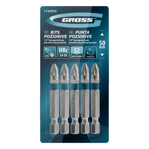 Jogo De Bits Pz2 50mm Aço S2 5 Peças Gross