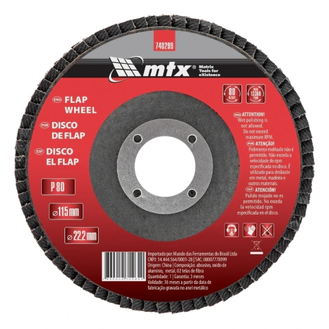 Disco Flap Grão 80 115 x 22,2 mm 1 Peça Óxido De Alumínio Mtx