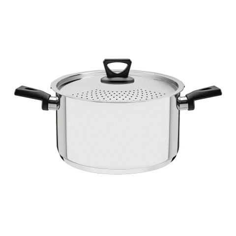 Espagueteira Tramontina Brava Aço Inox 24 cm 6,1 L Fundo Triplo Tampa Com Saída De Vapor