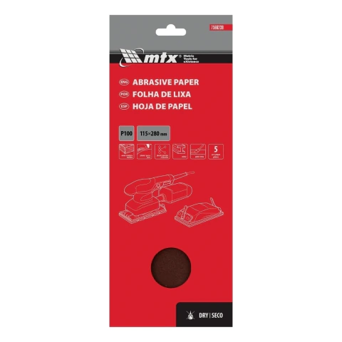 Folha De Lixa Costado De Papel Grão 100 115x280mm 5 Peças Mtx Para Madeira E Metal
