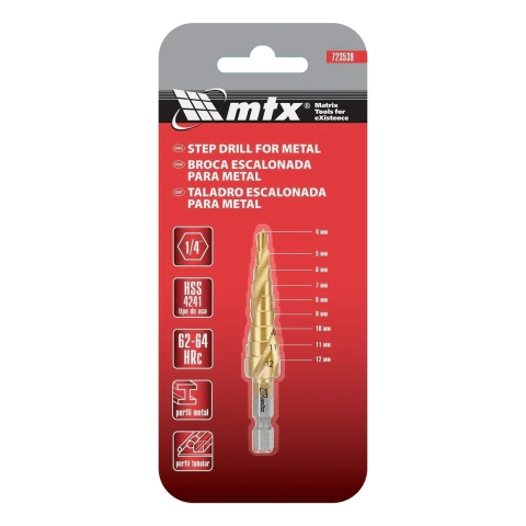 Broca Escalonada HSS 4-12mm Aço Rápido Titânio Para Aço Inox