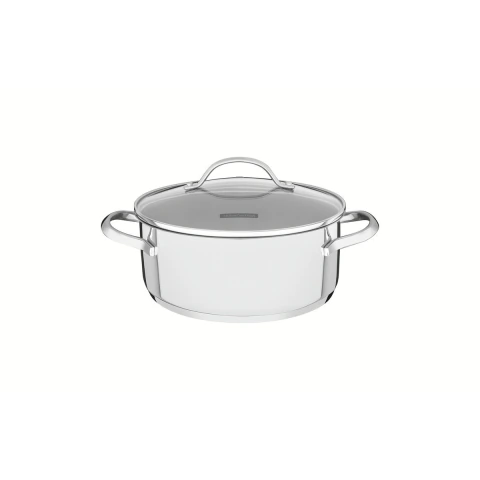 Caçarola Rasa Tramontina Una Em Aço Inox Com Fundo Triplo 16 Cm 1,4 L E Tampa De Vidro Indução