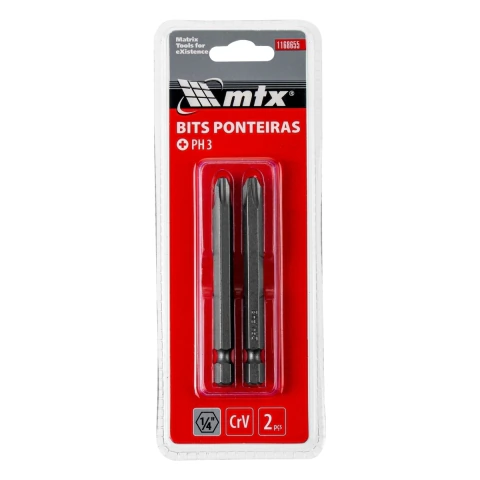 Kit 2 Bits Phillips Ph3 75 Mm Aço Cromo Vanádio Haste 1/4 Mtx