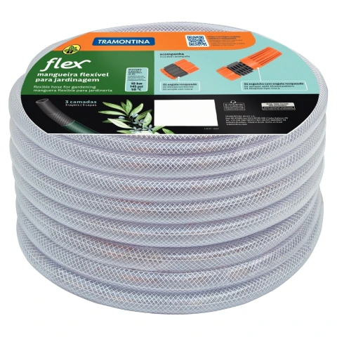 Mangueira Flex 20 m 3 Camadas PVC 10 Bar 50 °C Es­guicho Engate Rosqueado Tramontina