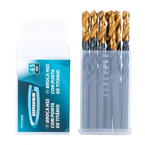 Jogo Broca Aço Rápido Titânio 6.5mm 10 Peças Gross Serralheria Golden Tip