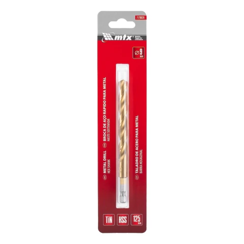 Broca Aço Rápido 9 mm Nitreto De Titânio Haste Sextavada Mtx Profissional Para Metal 1 Peça
