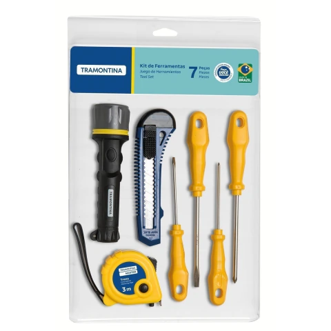 Kit Ferramentas Tramontina 7 Peças Trena Lanterna Estilete Chaves de Fenda para Reparos