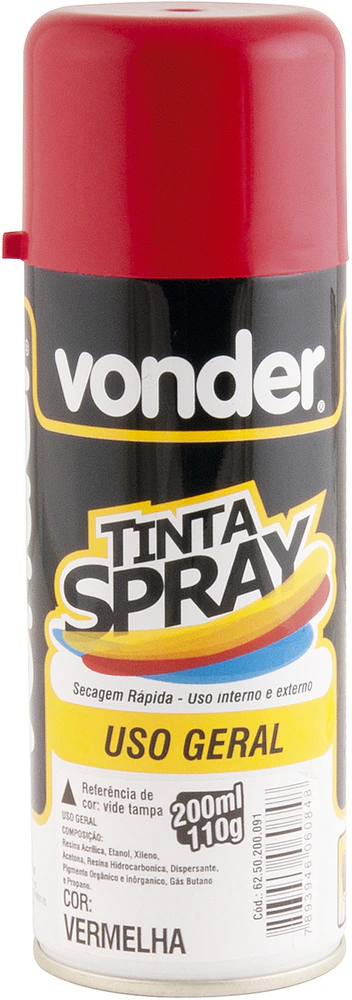 Tinta spray vermelho 200ml/110g - Vonder