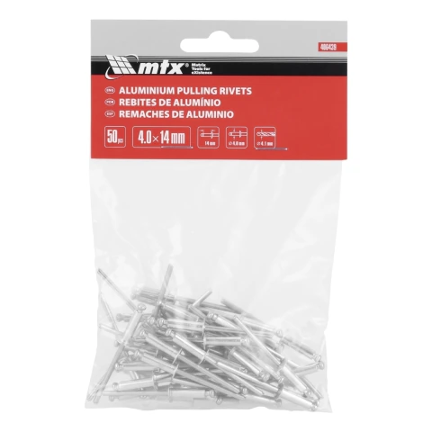 Rebites de Repuxo 4x14 mm 50 Peças Alumínio e Aço Galvanizado Mtx