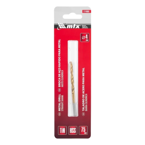 Broca Aço Rápido 4 mm Nitreto De Titânio HSS Cilíndrica Profissional Mtx