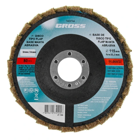Disco Flap Abrasivo Gross 115x22mm P40 Desbaste Remoção de Ferrugem e Preparação de Superfícies