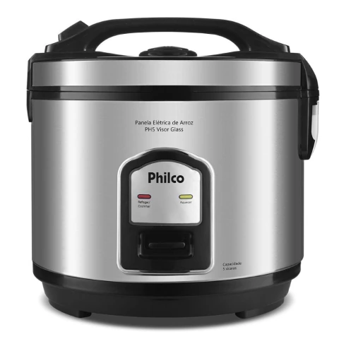 Panela de Arroz Elétrica PH5P Visor Glass Inox Philco Preta Com Tampa Transparente 220V