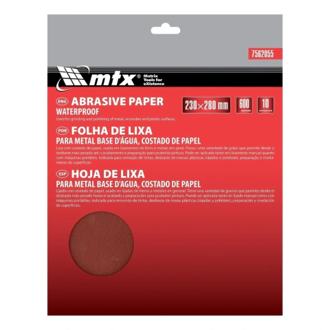 Folha de Lixa Metal MTX Grão 600 230x280mm 10 Peças
