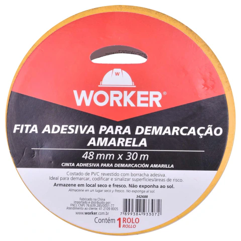 Fita Adesiva Para Demarcação 48mm x 30m Polipropileno Alta Resistência Worker