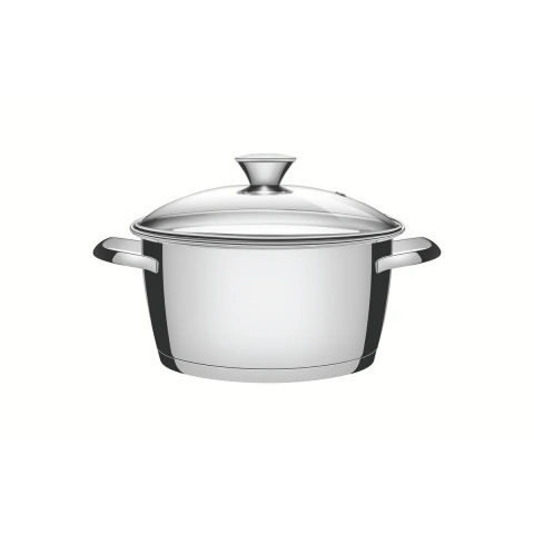 Caçarola Funda Tramontina Allegra Aço Inox Fundo Triplo 22 cm 4,2 L Tampa Vidro Indução Profissional