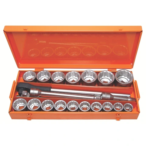 Maleta Soquetes 21 Peças 1'' Conjunto Forjado Aço Cromo Vanádio Hyper Drive Mais Durável Tramontina PRO
