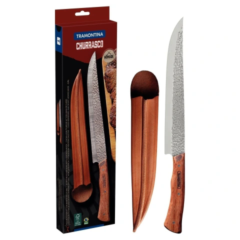 Faca Butcher Tramontina Nômade 10 Polegadas 25cm Aço Inox Cabo Madeira Com Bainha De Couro
