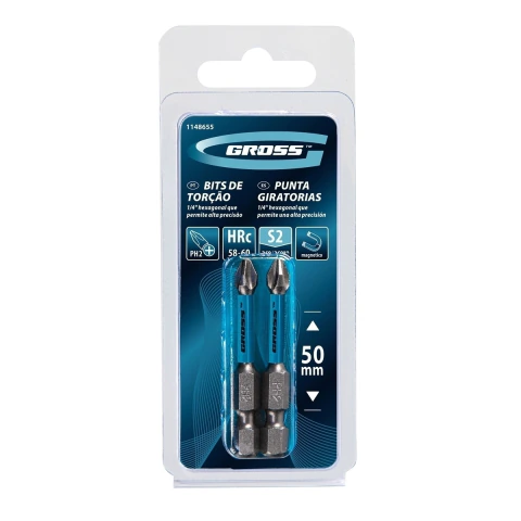 Bits de Torção Ph2 50mm 2 Peças Aço S2 Liga Gross