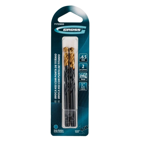 Broca Aço Rápido 6,5 Mm Nitreto De Titânio 2 Peças Hss Split Point Gross Golden Tip