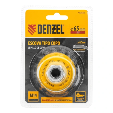 Escova Tipo Copo Inox 75mm Com Haste 1/4 6mm Fios 0,3mm